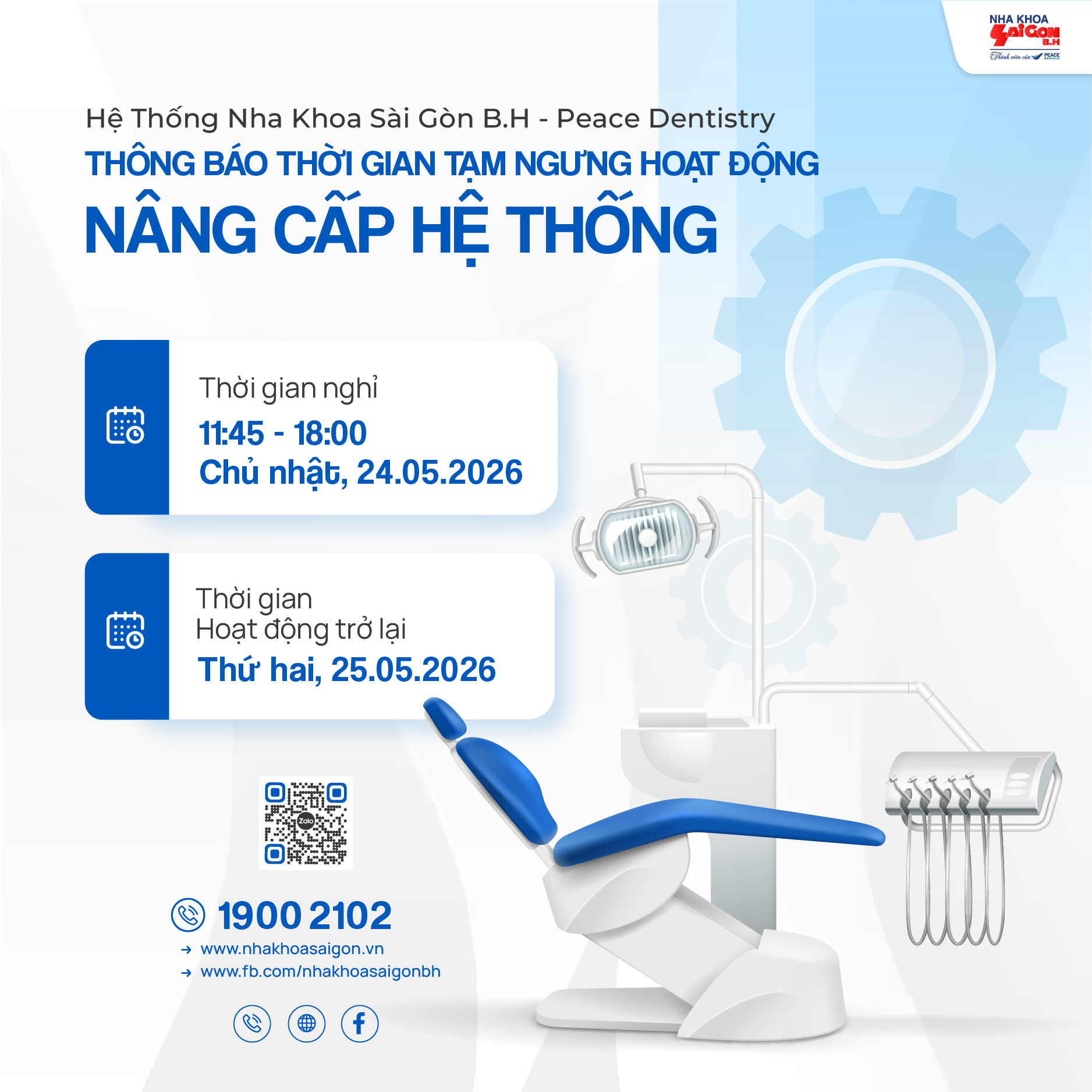 Thông báo nâng cấp hệ thống Nha Khoa Sài Gòn B.H tháng 5/2026